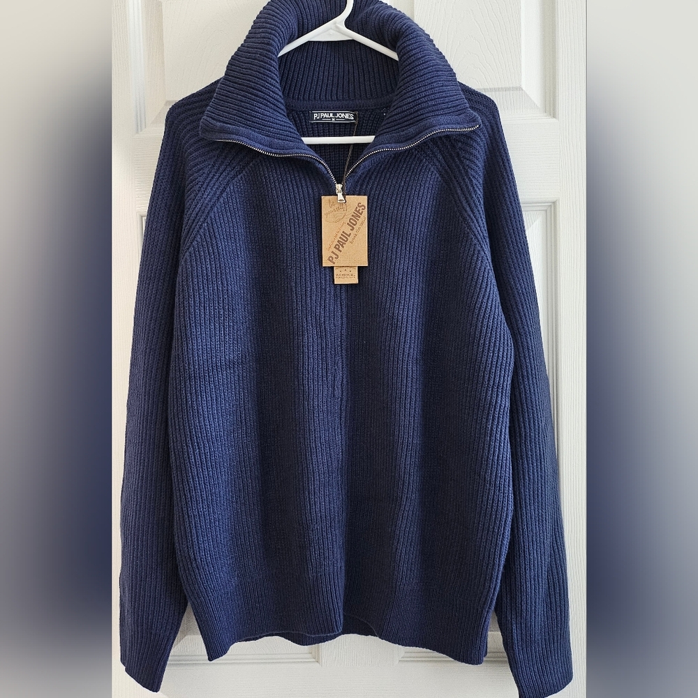 PJ Paul Jones Mens Sweater NWT Medium Full Zip Navy